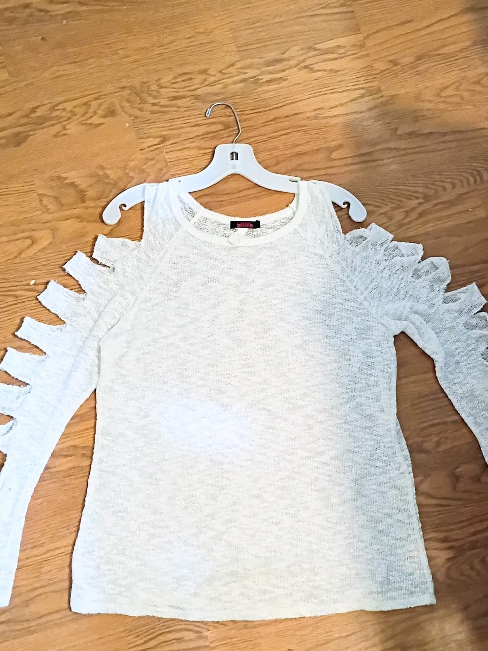 Blush White Cold-Shoulder Knit Sweater